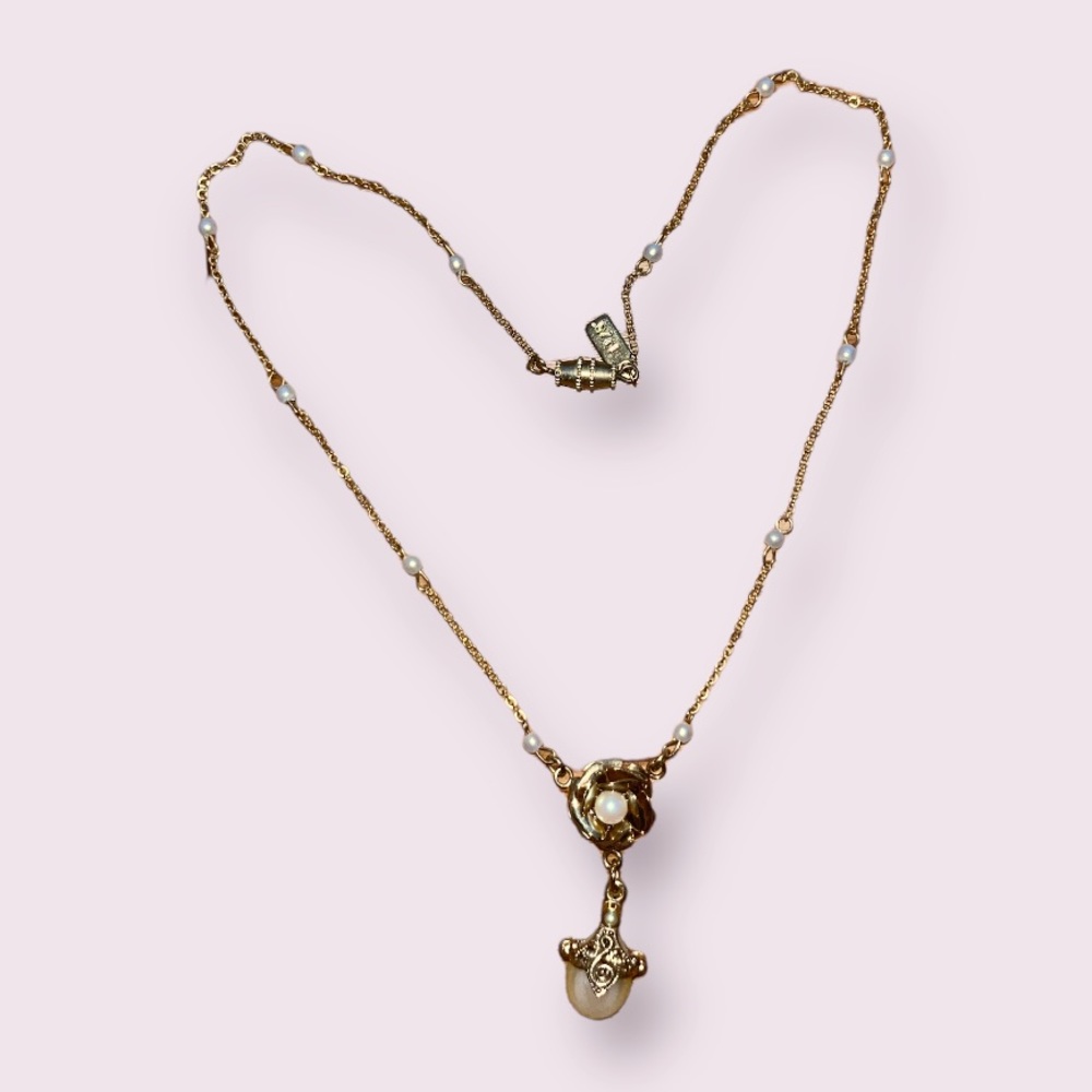 vintage antique gold pearl necklace!!